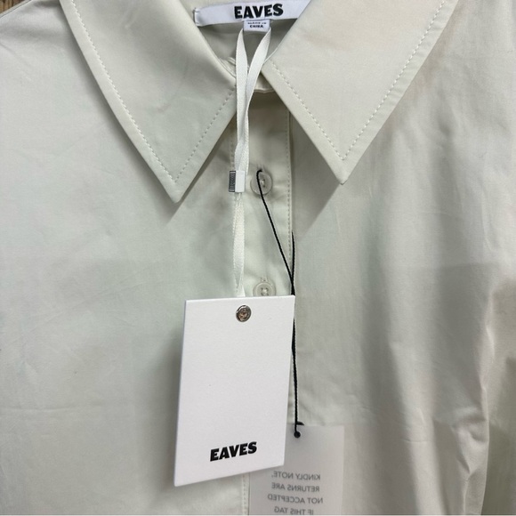 EAVES Bibas Mini Shirt Dress Chalk Cream Button-Up Shirt poplin tie Revolve XS - Picture 8 of 10